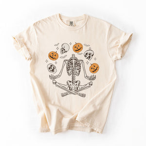 Skeleton Juggling Halloween Jack O Lantern Artwork Featuring Retro Vibes Comfort Colors Tee — view 3