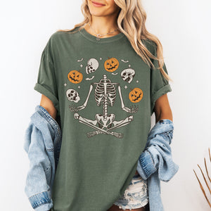 Skeleton Juggling Halloween Jack O Lantern Artwork Featuring Retro Vibes Comfort Colors Tee — view 2