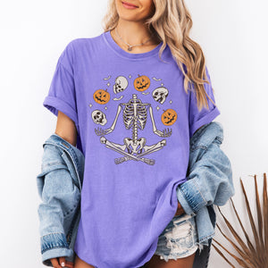 Skeleton Juggling Halloween Jack O Lantern Artwork Featuring Retro Vibes Comfort Colors Tee — view 9