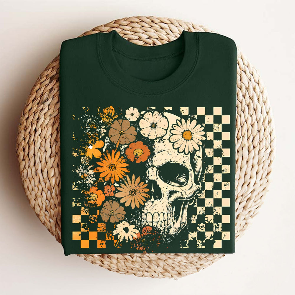 Skull and Flowers T-Shirt - Vintage Halloween Graphic Tee, Retro Oversized Streetwear Shirt