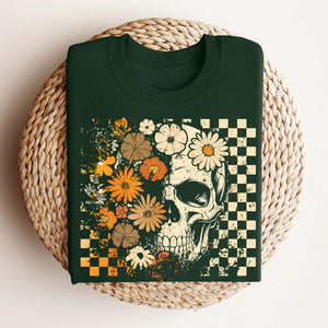 Skull and Flowers T-Shirt - Vintage Halloween Graphic Tee, Retro Oversized Streetwear Shirt — view 1