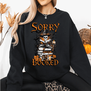 Sorry I'm Booked, Skeleton, Halloween, Library, Reading, Spooky Book Club Vibe Sweatshirt — view 5
