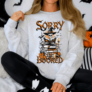 Sorry I'm Booked, Skeleton, Halloween, Library, Reading, Spooky Book Club Vibe Sweatshirt — view 2