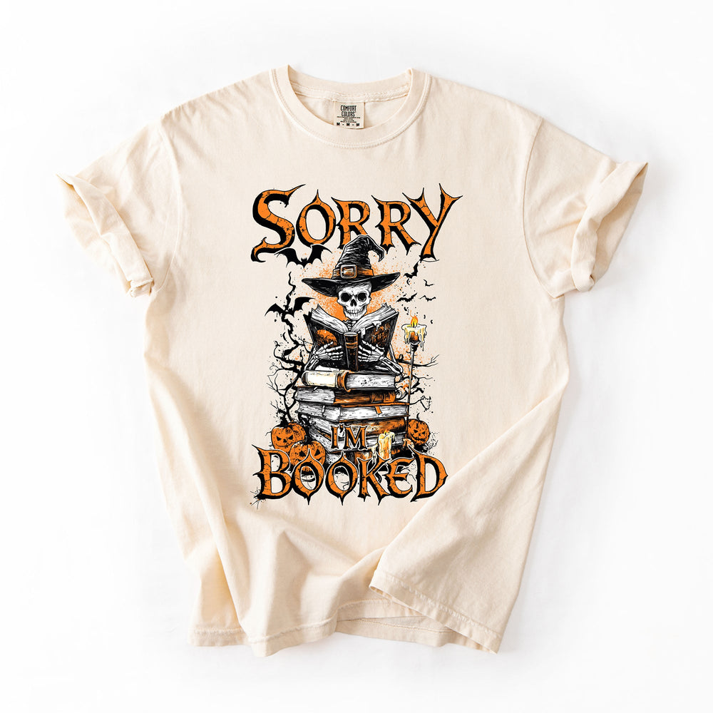 Sorry I'm Booked Skeleton Halloween Library Reading Edition Exclusive Comfort Colors Tee