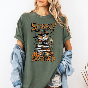 Sorry I'm Booked Skeleton Halloween Library Reading Edition Exclusive Comfort Colors Tee — view 2