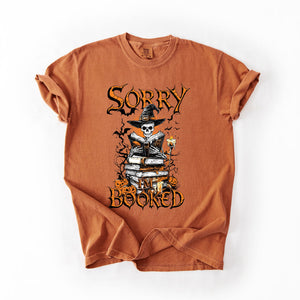 Sorry I'm Booked Skeleton Halloween Library Reading Edition Exclusive Comfort Colors Tee — view 3