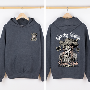 Spooky Bitch Social Club Skeleton Coquette Halloween Retro Goth Vintage Noir Graphic Hoodie — view 6