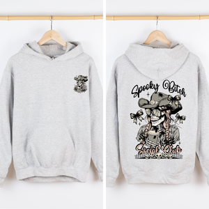 Spooky Bitch Social Club Skeleton Coquette Halloween Retro Goth Vintage Noir Graphic Hoodie — view 2