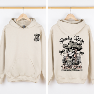 Spooky Bitch Social Club Skeleton Coquette Halloween Retro Goth Vintage Noir Graphic Hoodie — view 3