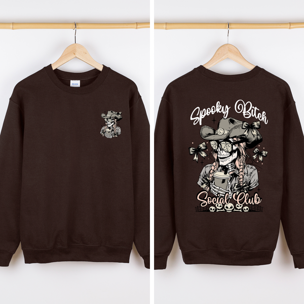 Spooky Bitch Social Club Skeleton Coquette Halloween Nightmare Graphic Sweatshirt