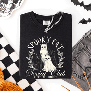 Spooky Cat Social Club Halloween Ghosts Witch Limited Edition Comfort Colors Tee — view 7
