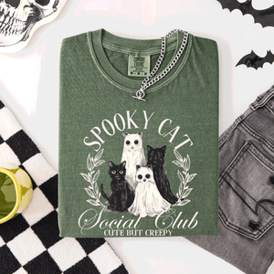 Spooky Cat Social Club Halloween Ghosts Witch Limited Edition Comfort Colors Tee — view 2