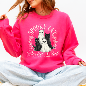 Spooky Cat Social Club Halloween Ghosts Witch Cozy Fleece Printed Graphic Premium Comfort Edition Sweatshirt — view 5