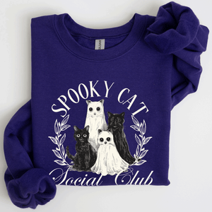 Spooky Cat Social Club Halloween Ghosts Witch Cozy Fleece Printed Graphic Premium Comfort Edition Sweatshirt — view 7