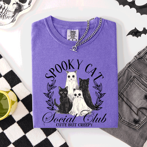 Spooky Cat Social Club Halloween Ghosts Witch Limited Edition Comfort Colors Tee — view 5