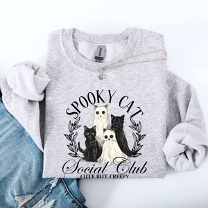 Spooky Cat Social Club Halloween Ghosts Witch Cozy Fleece Printed Graphic Premium Comfort Edition Sweatshirt — view 4