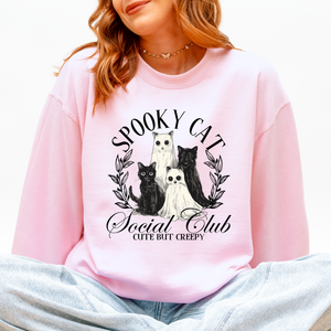 Spooky Cat Social Club Halloween Ghosts Witch Cozy Fleece Printed Graphic Premium Comfort Edition Sweatshirt — view 8