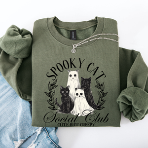 Spooky Cat Social Club Halloween Ghosts Witch Cozy Fleece Printed Graphic Premium Comfort Edition Sweatshirt — view 6