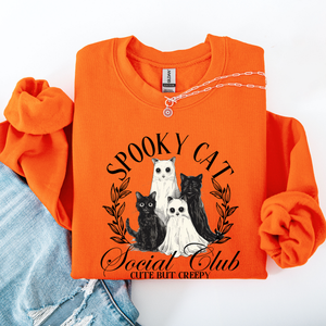 Spooky Cat Social Club Halloween Ghosts Witch Cozy Fleece Printed Graphic Premium Comfort Edition Sweatshirt — view 9