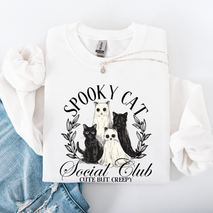 Spooky Cat Social Club Halloween Ghosts Witch Cozy Fleece Printed Graphic Premium Comfort Edition Sweatshirt — view 10