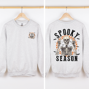 Spooky Season Front And Back Skeleton Halloween Graphic Design For Autumn Nights Sweatshirt — view 1