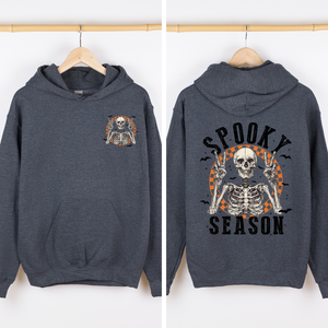 Spooky Season Front And Back Skeleton With Ghosts And Witch Motifs Halloween Themed Hoodie — view 5
