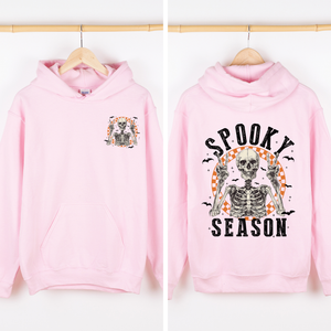 Spooky Season Front And Back Skeleton With Ghosts And Witch Motifs Halloween Themed Hoodie — view 4