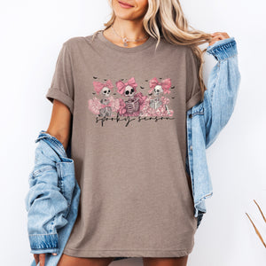 Spooky Season Skeletons Cute Coquette Ribbon Bows Halloween Limited Edition Graphic Tee — view 3