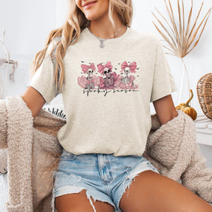Spooky Season Skeletons Cute Coquette Ribbon Bows Halloween Limited Edition Graphic Tee — view 1