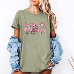 Spooky Season Skeletons Cute Coquette Ribbon Bows Halloween Limited Edition Graphic Tee — view 4