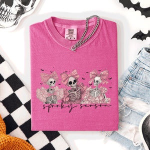 Spooky Season Skeletons Coquette Ribbon Bows Halloween Graphic Comfort Colors Tee — view 4