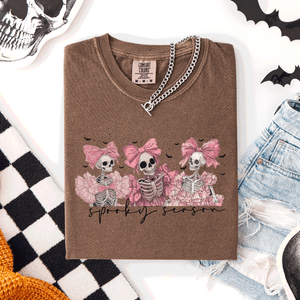 Spooky Season Skeletons Coquette Ribbon Bows Halloween Graphic Comfort Colors Tee — view 6
