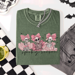 Spooky Season Skeletons Coquette Ribbon Bows Halloween Graphic Comfort Colors Tee — view 7
