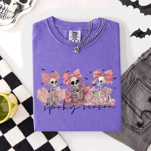 Spooky Season Skeletons Coquette Ribbon Bows Halloween Graphic Comfort Colors Tee — view 8