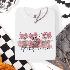 Spooky Season Skeletons Coquette Ribbon Bows Halloween Graphic Comfort Colors Tee — view 9