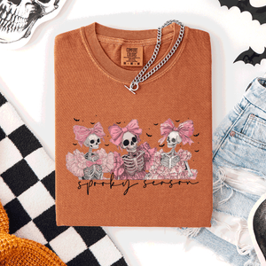 Spooky Season Skeletons Coquette Ribbon Bows Halloween Graphic Comfort Colors Tee — view 10