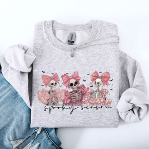 Spooky Season Pink Skeletons Coquette Ribbon Bows Halloween Gothic Whimsy Sweatshirt — view 4