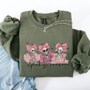 Spooky Season Pink Skeletons Coquette Ribbon Bows Halloween Gothic Whimsy Sweatshirt — view 5