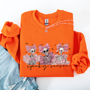 Spooky Season Pink Skeletons Coquette Ribbon Bows Halloween Gothic Whimsy Sweatshirt — view 6