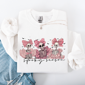 Spooky Season Pink Skeletons Coquette Ribbon Bows Halloween Gothic Whimsy Sweatshirt — view 7