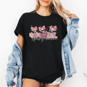 Spooky Season Skeletons Cute Coquette Ribbon Bows Halloween Limited Edition Graphic Tee — view 2