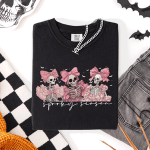 Spooky Season Skeletons Coquette Ribbon Bows Halloween Graphic Comfort Colors Tee — view 5