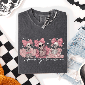 Spooky Season Skeletons Coquette Ribbon Bows Halloween Graphic Comfort Colors Tee — view 2