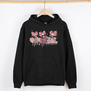 Spooky Season Pink Skeletons Cute Coquette Ribbon Bows Halloween Graphic Hooded Sweatshirt — view 6