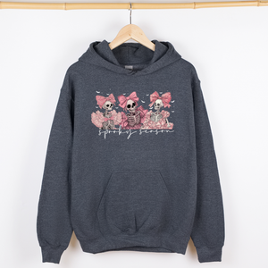 Spooky Season Pink Skeletons Cute Coquette Ribbon Bows Halloween Graphic Hooded Sweatshirt — view 3