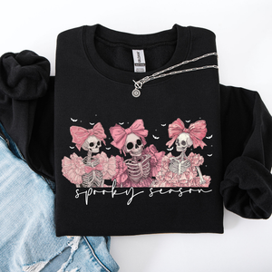 Spooky Season Pink Skeletons Coquette Ribbon Bows Halloween Gothic Whimsy Sweatshirt — view 8