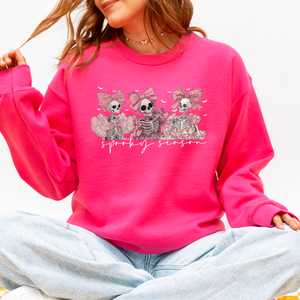 Spooky Season Pink Skeletons Coquette Ribbon Bows Halloween Gothic Whimsy Sweatshirt — view 9