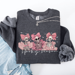 Spooky Season Pink Skeletons Coquette Ribbon Bows Halloween Gothic Whimsy Sweatshirt — view 3