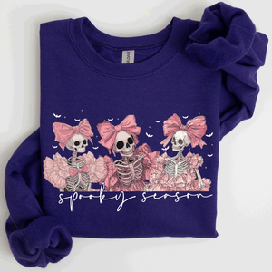 Spooky Season Pink Skeletons Coquette Ribbon Bows Halloween Gothic Whimsy Sweatshirt — view 10