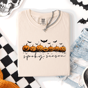 Spooky Season Pumpkins Halloween Pink Skeletons With Bow Adornments Comfort Colors Tee — view 4